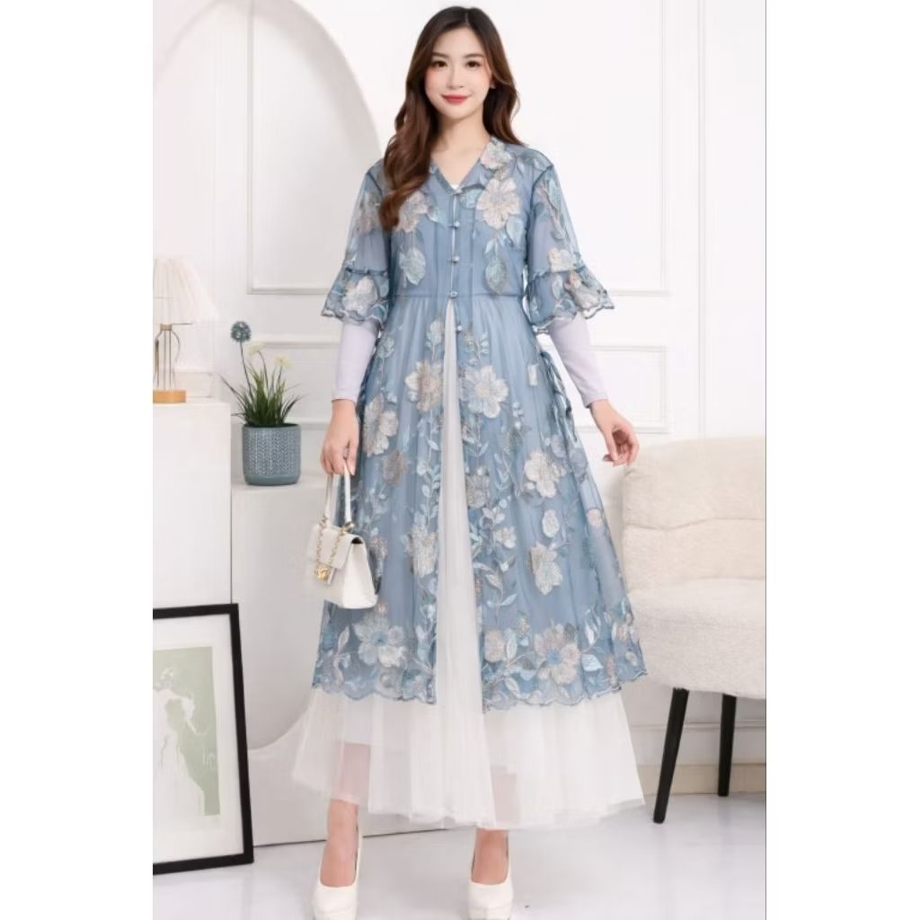 Outer Brukat Panjang Pesta Mewah Long Cardigan Bordir Bunga Outer Kondangan Kekinian Premium1280