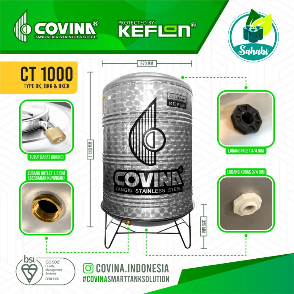 Tandon Air / Toren Air / Tangki Air Stainless COVINA 1000 BKK
