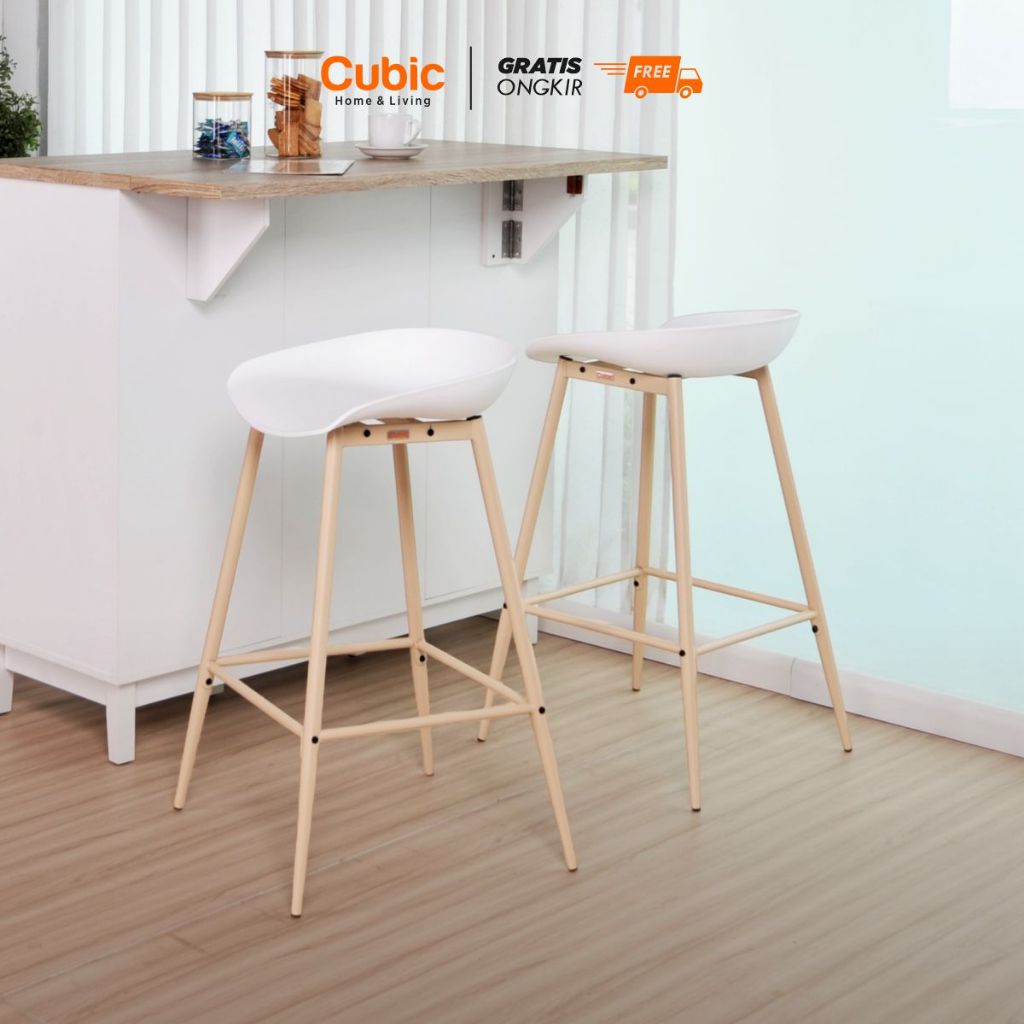 Dante Kursi Bar Isi 2 Minimalis / Bar Stool Modern Putih - ELENA BS 52