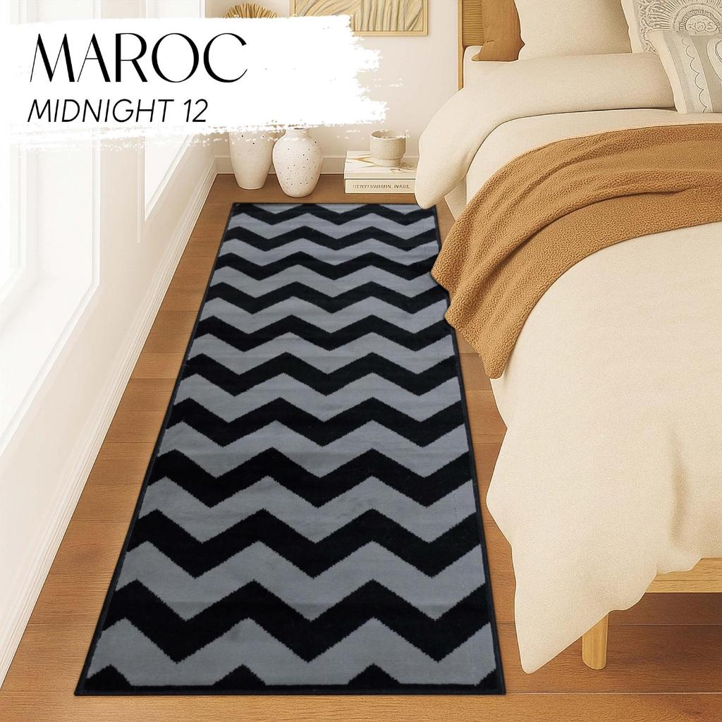 MAROC Karpet 80x200 cm MIDNIGHT 12 Monokrom Local, Karpet Lantai, Karpet Bulu