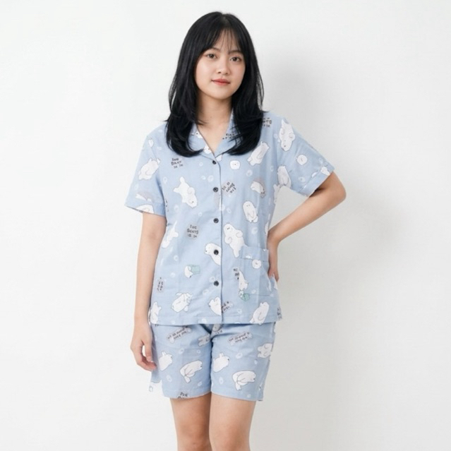 bajutidur.id PIYAMA ONE SET BAJUTIDUR SLEEPWEAR ICE BEAR BIRU WE BARE BEAR DUSTY BLUE
