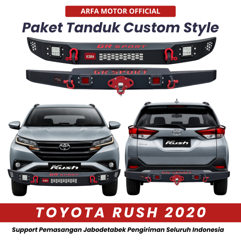 PAKET TANDUK DEPAN TOWING BELAKANG ALL NEW RUSH 2020 CUSTOM PENGAMAN PELINDUNG BEMPER ANTI KARAT