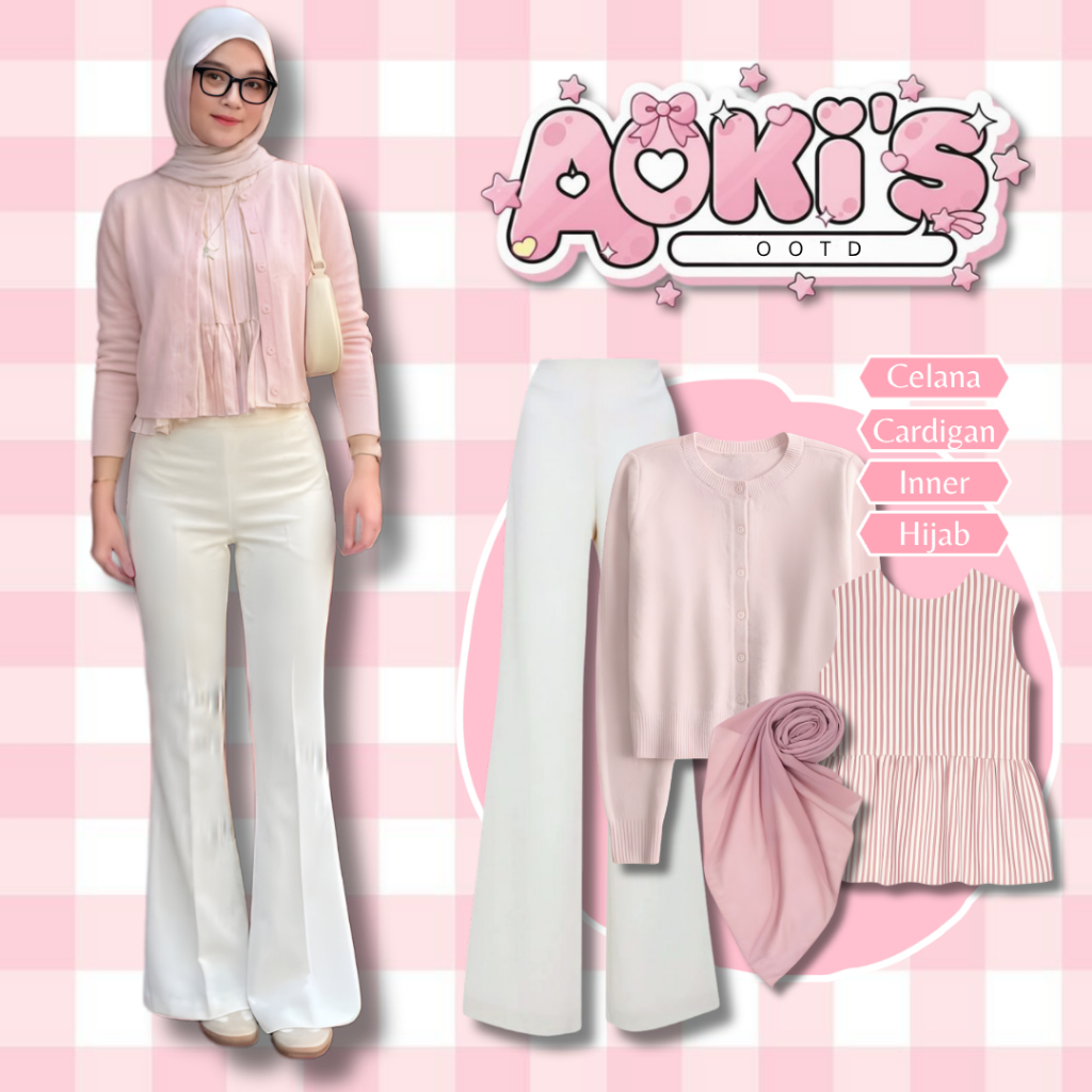 Oneset Cardigan Korean Style ( Cardigan, Celana Cutbray, Inner salur, Hijab ) KL066