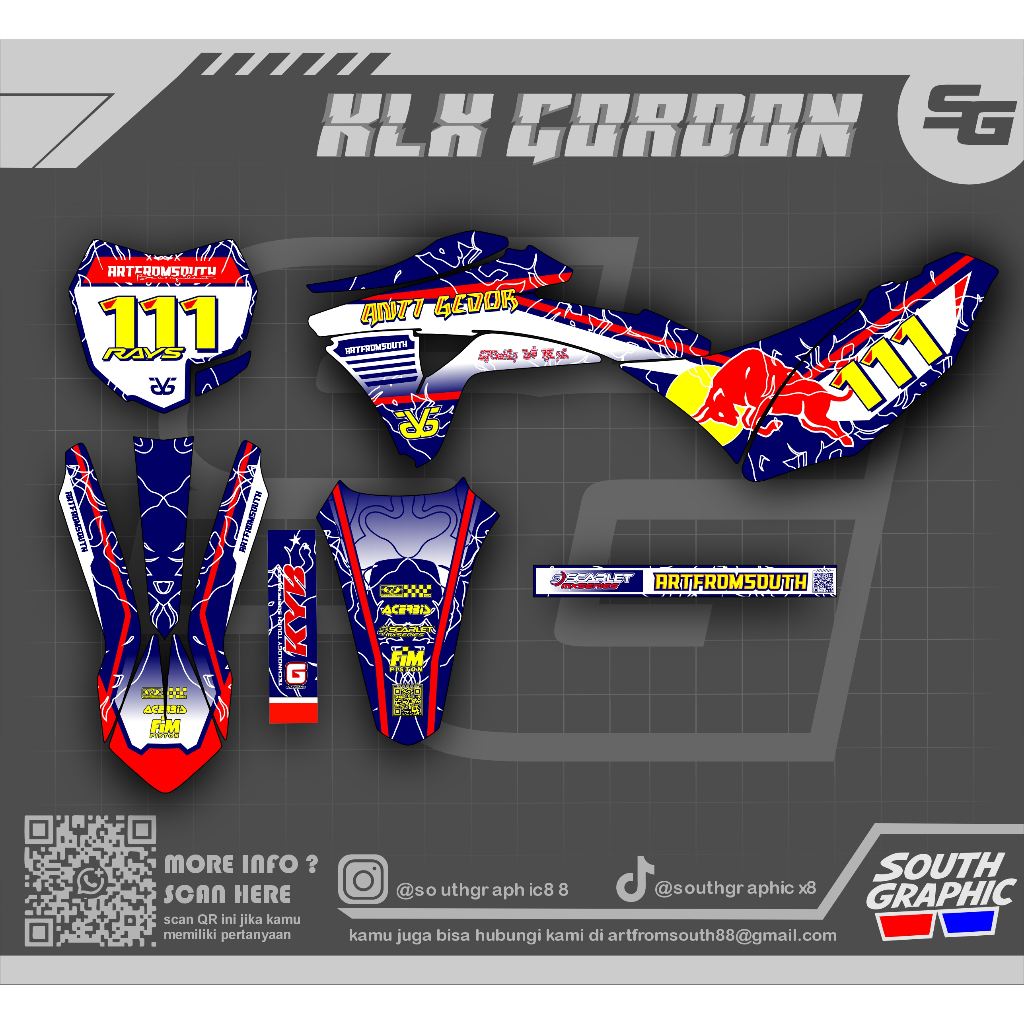 decal sticker motor klx gordon motif custom redbull