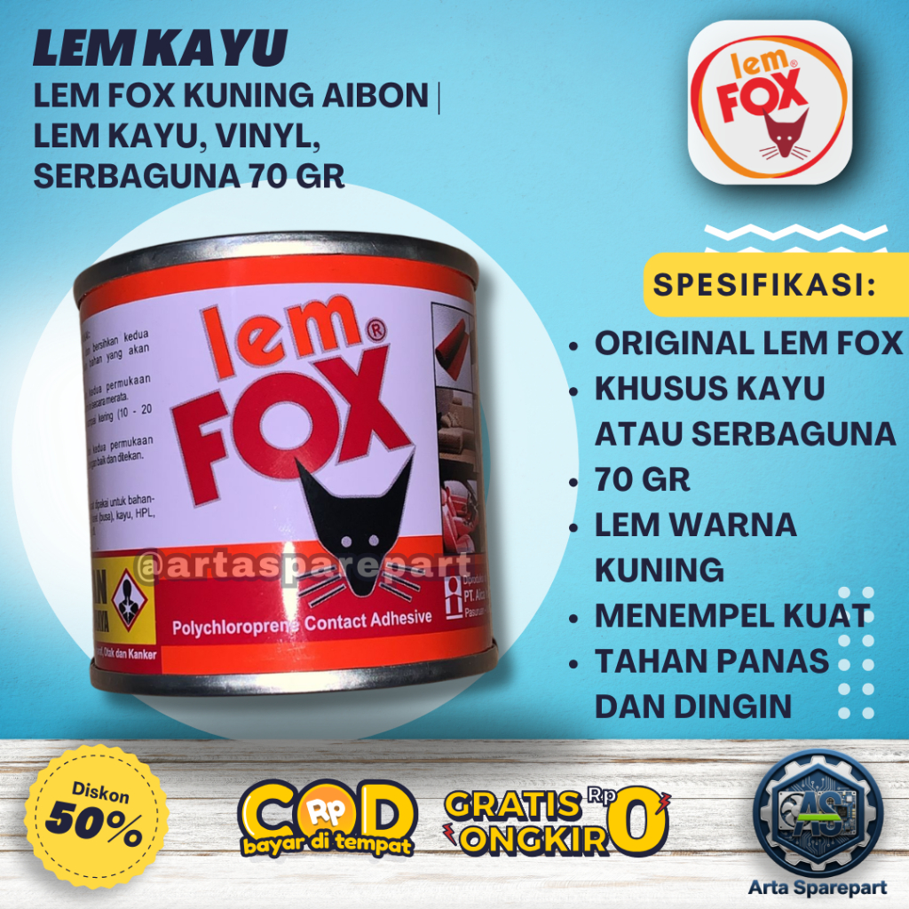 Lem Fox Kuning Aibon | Lem Kayu, Vinyl, Serbaguna