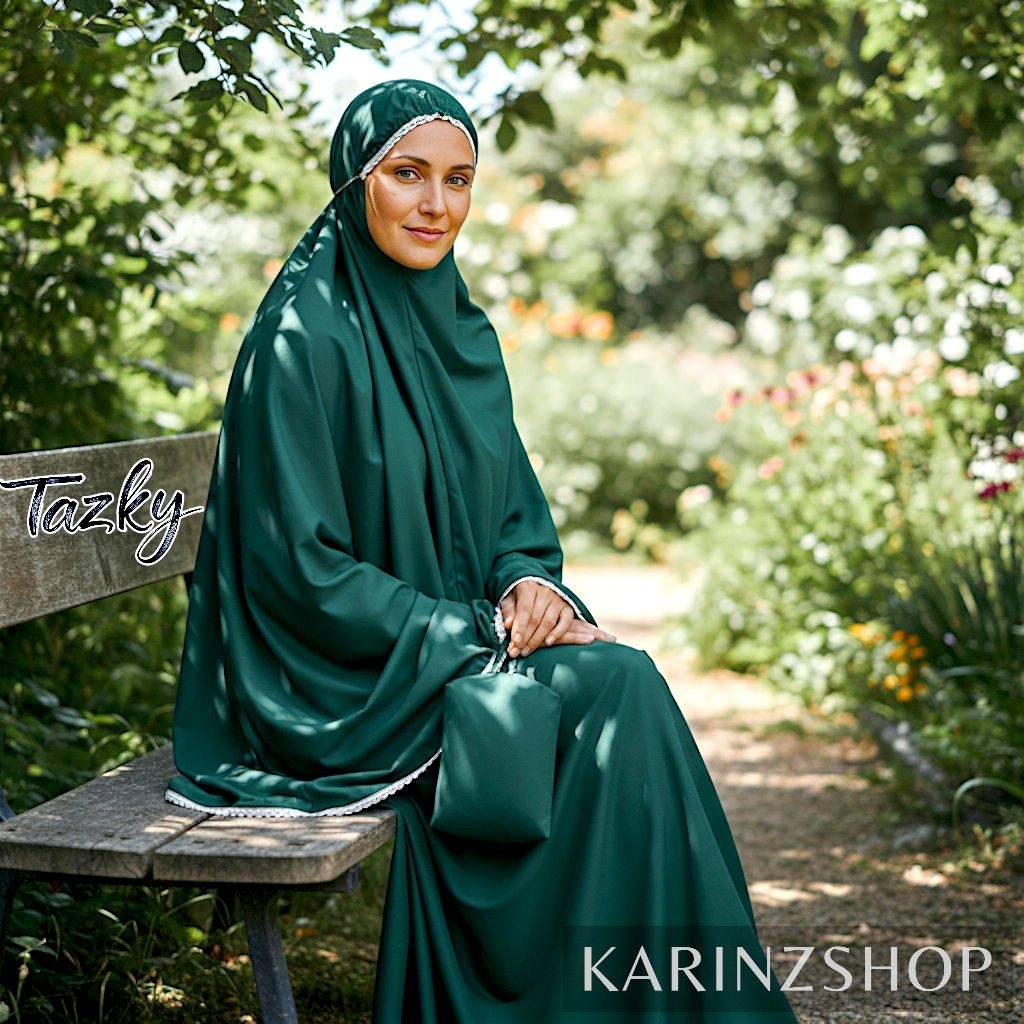 TAZKY - MUKENA TRAVELING Dewasa Katun Premium Jumbo Halus Adem ( EMERALD GREEN )