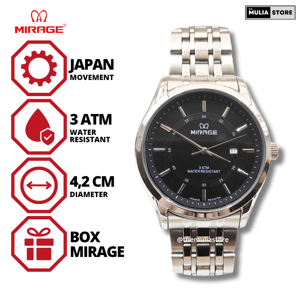 MIRAGE Jam Tangan Pria Mirage Original 8830 BRP M Tanggal Analog