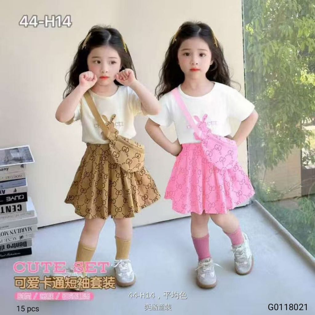 Setelan Rok Lipit + TAS Anak Perempuan Import Premium