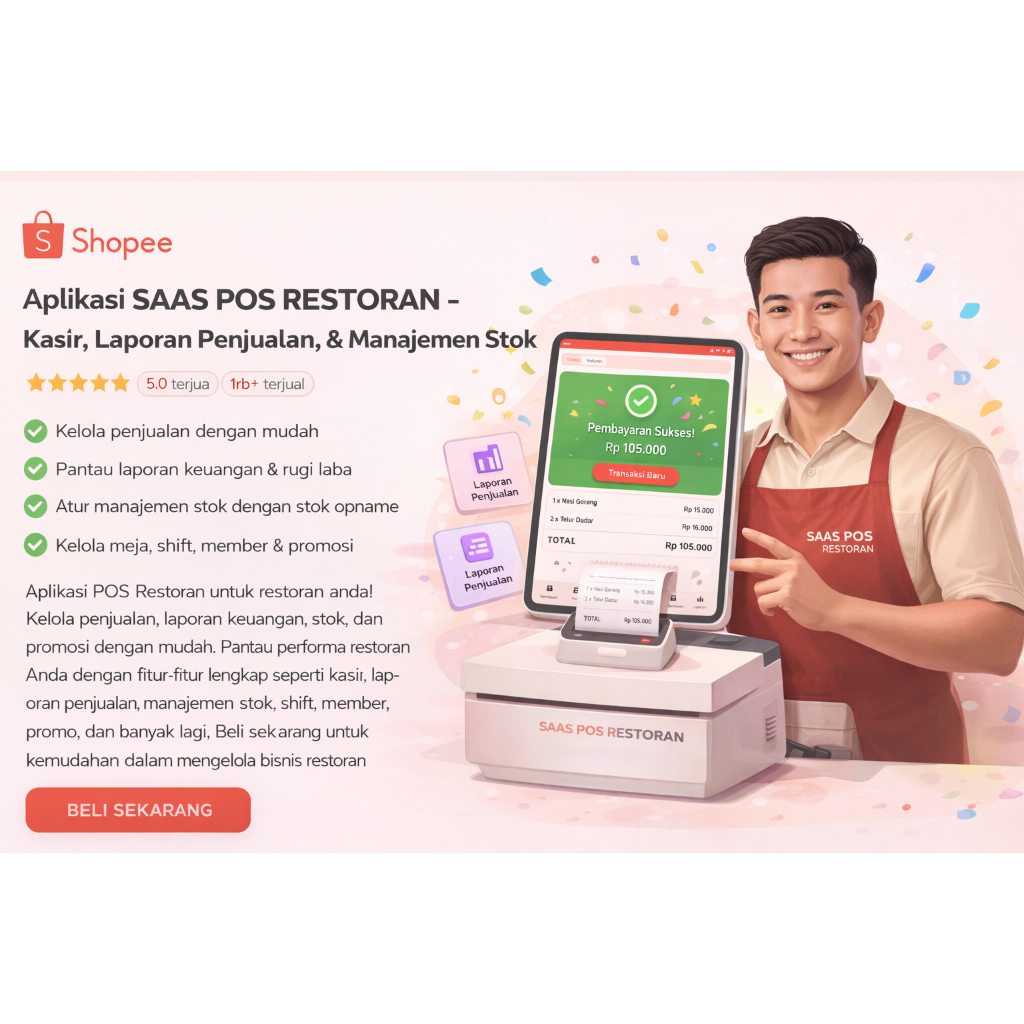 Aplikasi SAAS POS Restoran LENGKAP, LEVEL ADVANCE,  LARAVEL & FLUTTER (Bahasa Indonesia)