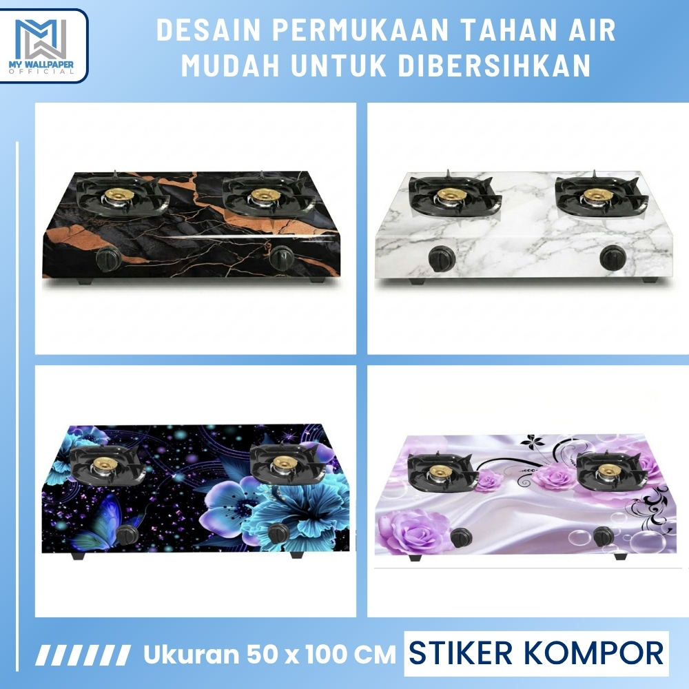 Sticker Kompor Rinai Stiker Kompor Gas 2 Tungku Rinnai Anti Panas & Minyak Motif Marmer Bunga