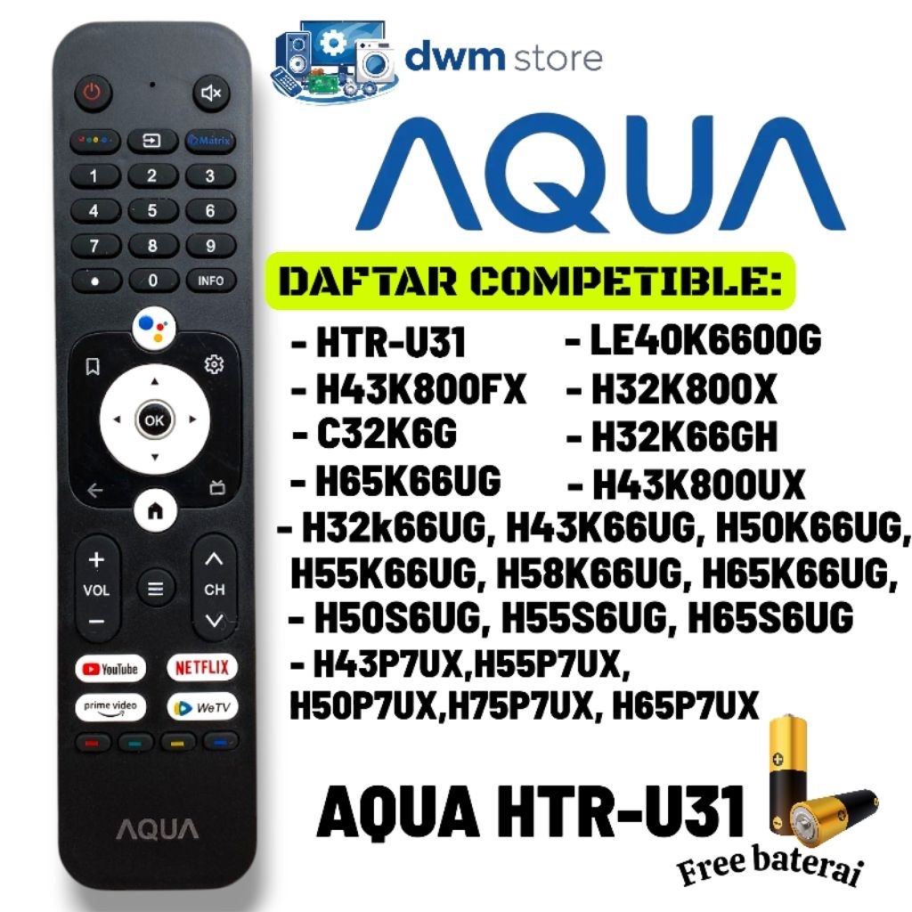 Remot HTR-U31 Penganti Remote TV Aqua Smart Android TV Remot TV Aqua SMART ANDROId non original