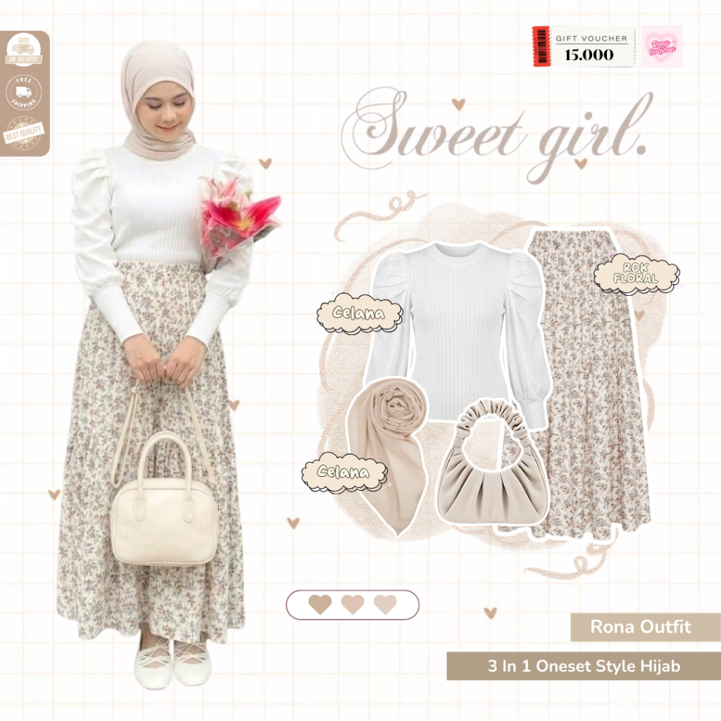 Nala One Set OOTD Hijab Style | Bella Square + Blouse Rasya + Rok Floral | Outfit One Set Old Money 