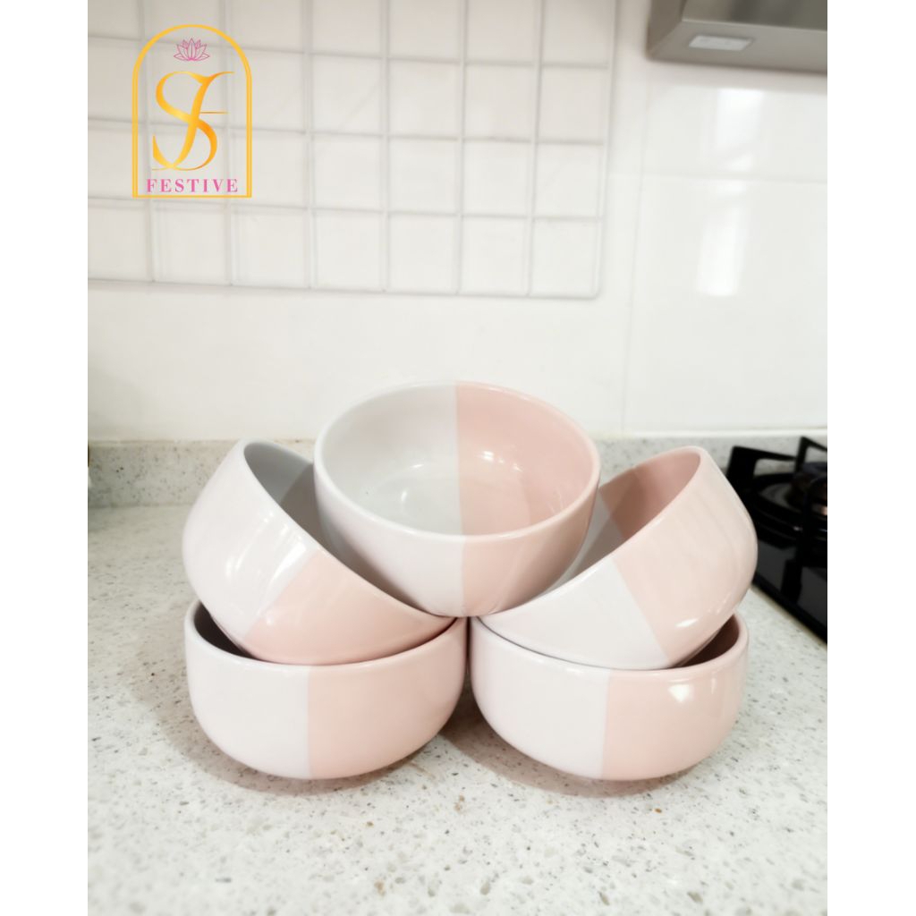 Mangkok kaibon keramik warna pink two tone