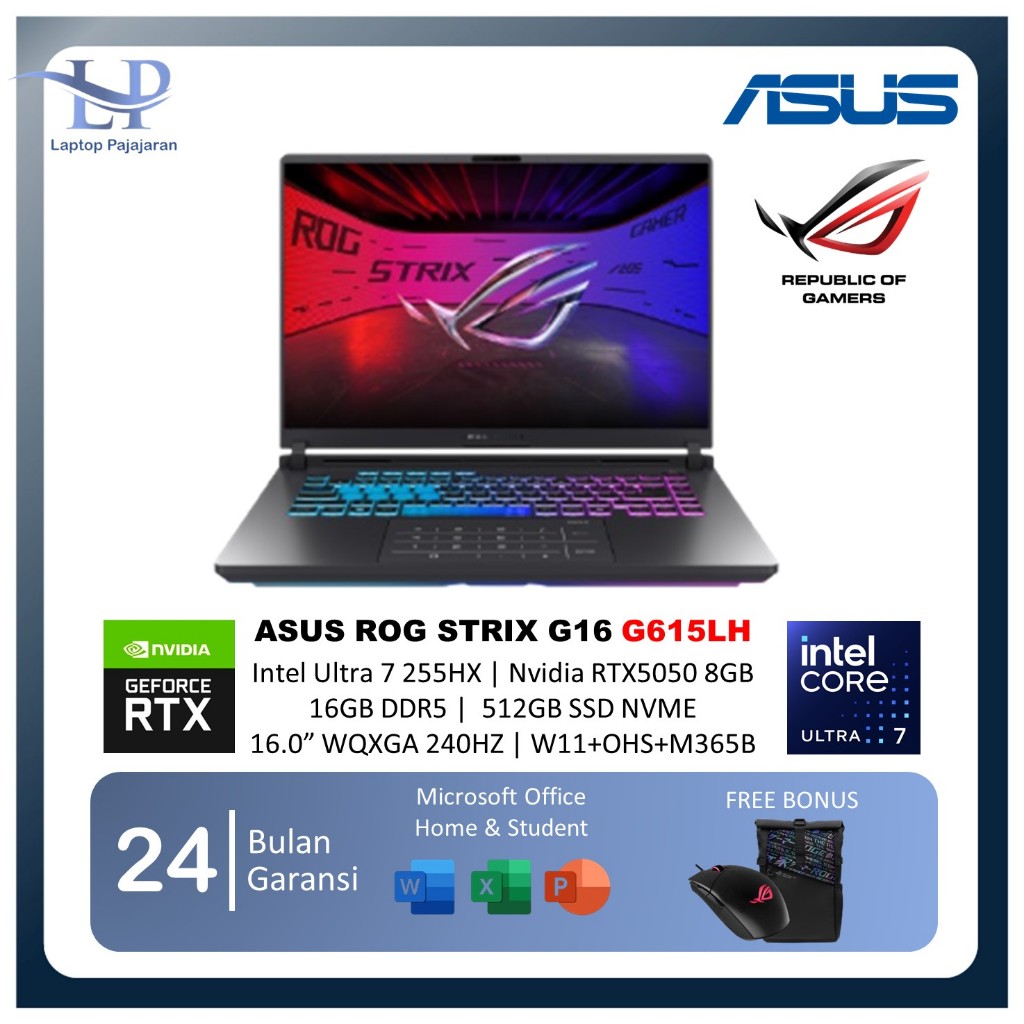 ASUS ROG STRIX G16 G615LH ULTRA 7 255HX RTX5050 8GB/ 16GB 512GB W11+OHS 16.0 ROG NEBULA WQXGA 240HZ