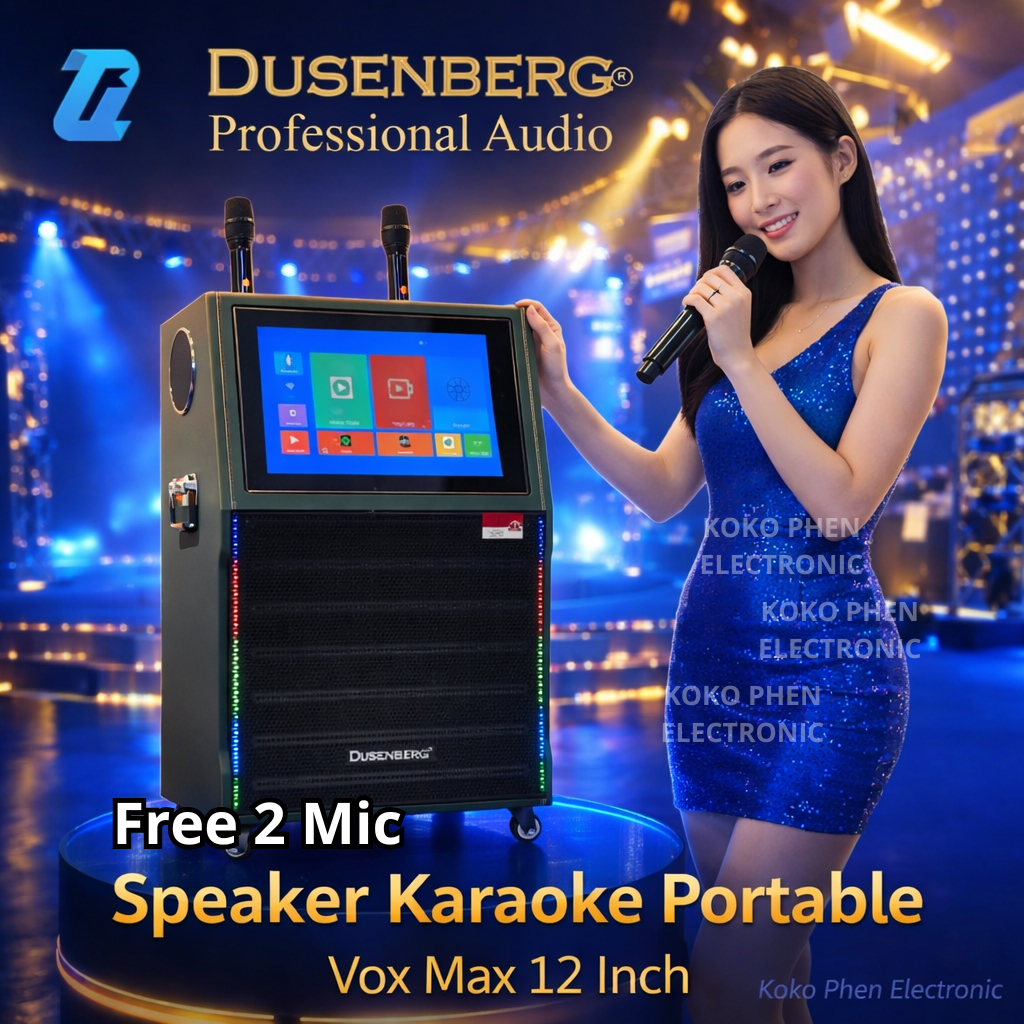 Speaker Karaoke Portable Dusenberg VOX MAX 12 Inch Touchscreen 15.4 Inch Bluetooth USB 350W 2 Mic Wi