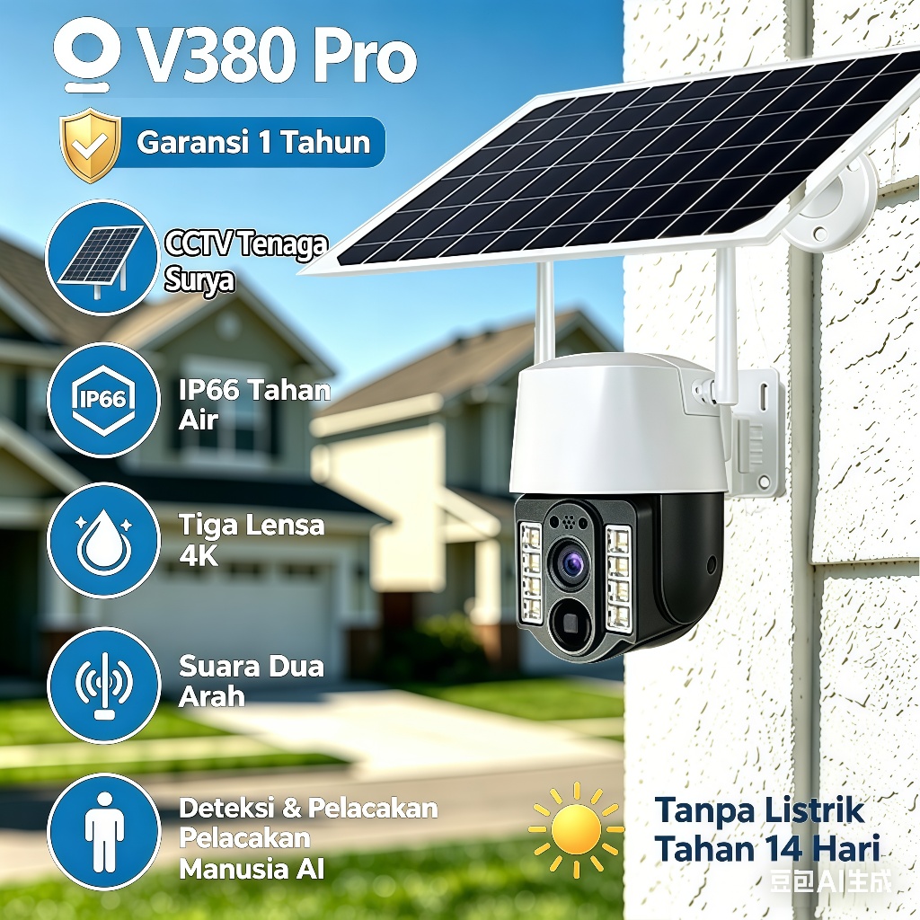 CCTV V380 Pro 4G WIFI Kamera CCTV Luar Ruangan 5MP HD Tenaga Surya Nirkabel PIR Baterai Daya Tahan H