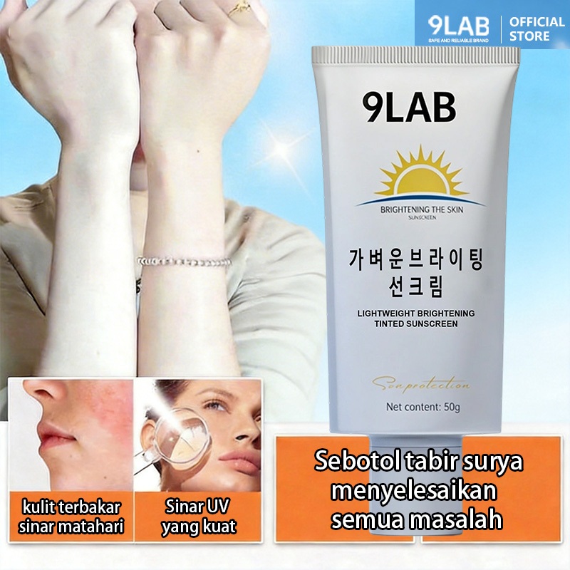 9LAB SPF 50+ Tabir Surya untuk Wajah Tabir Surya Tabir Surya Losion Pemutih Perlindungan UV Tahan Ai