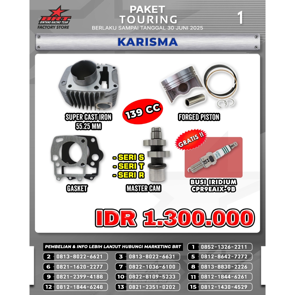 PAKET TOURING BLOK PISTON CASTING BRT KHARISMA/SUPRA X 125 KARBU
