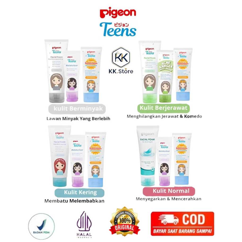 Pigeon Teens Paket Skincare Remaja 3 in 1 - Facial Foam, Sunscreen, Moisturizer Cream, Serum