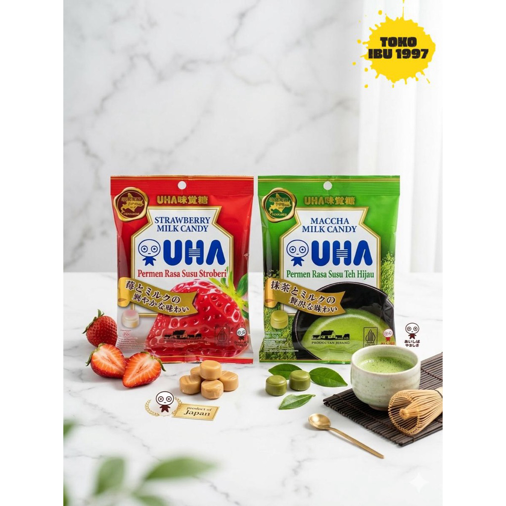 UHA Candy Matcha Milk, Strawberry Milk 41gr