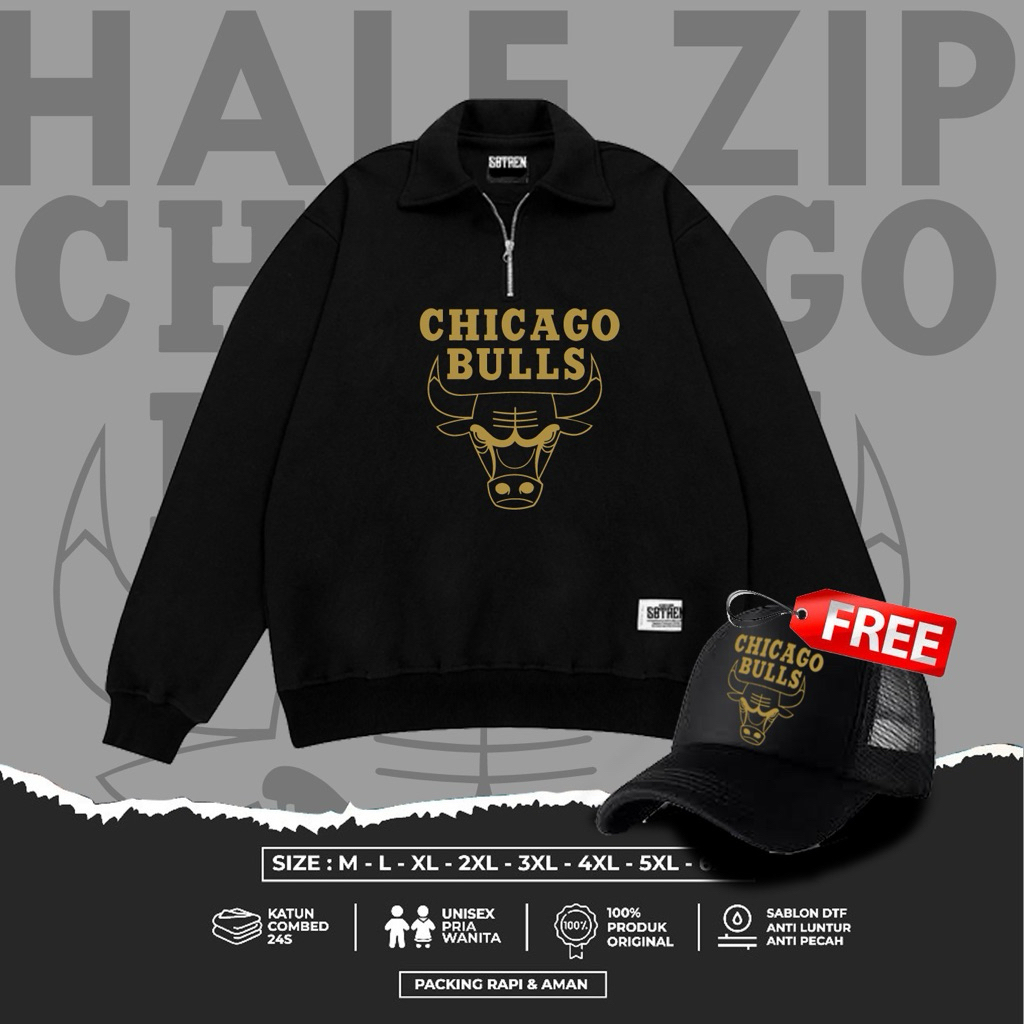 jaket hoodie Sweater half zip CHICAGO BULLS big size S - 6XL Sweater half zip jumbo unisex pria wani