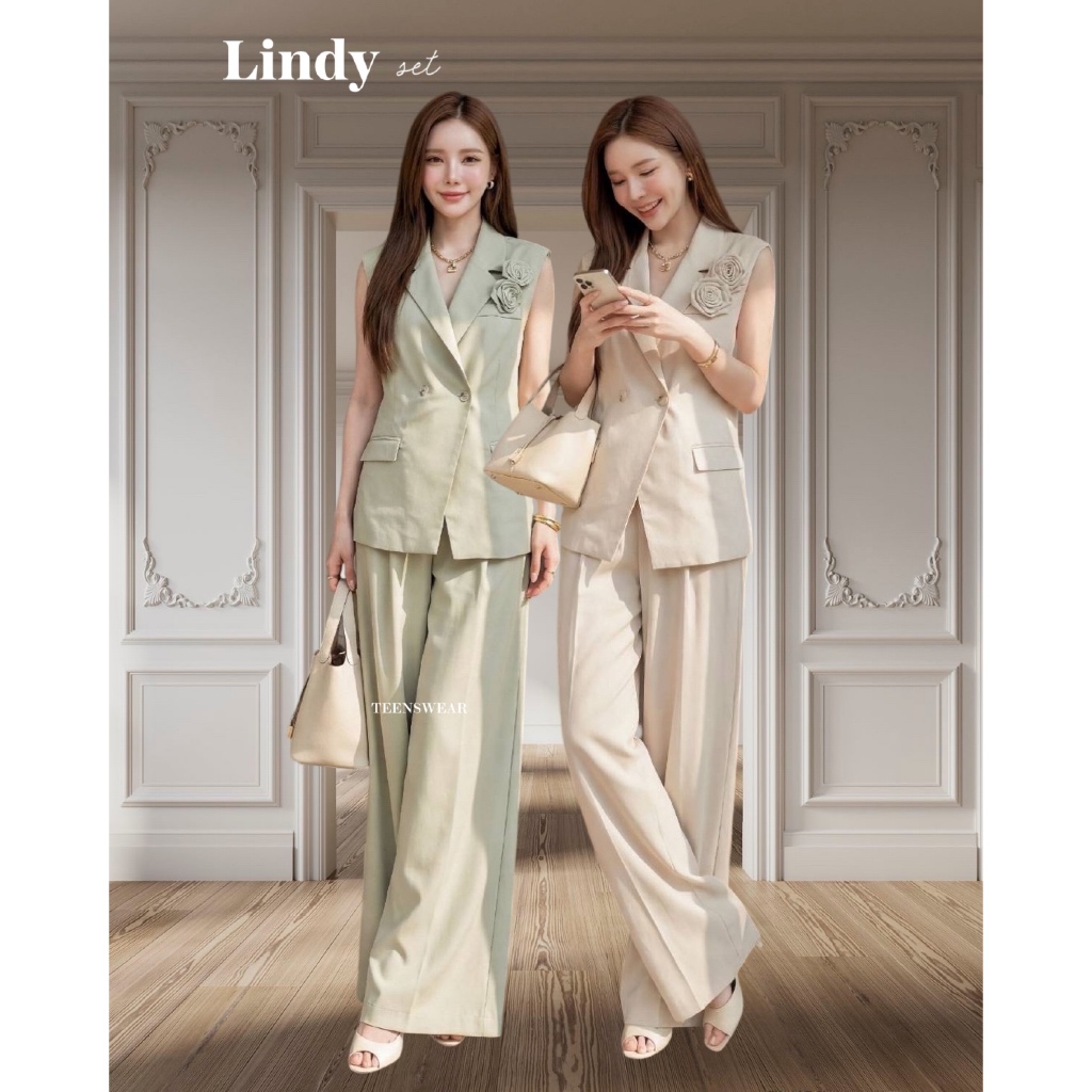 Lindy Set - Cotton Candy Set Linen Sleeveless Blazer Pants Import Bangkok