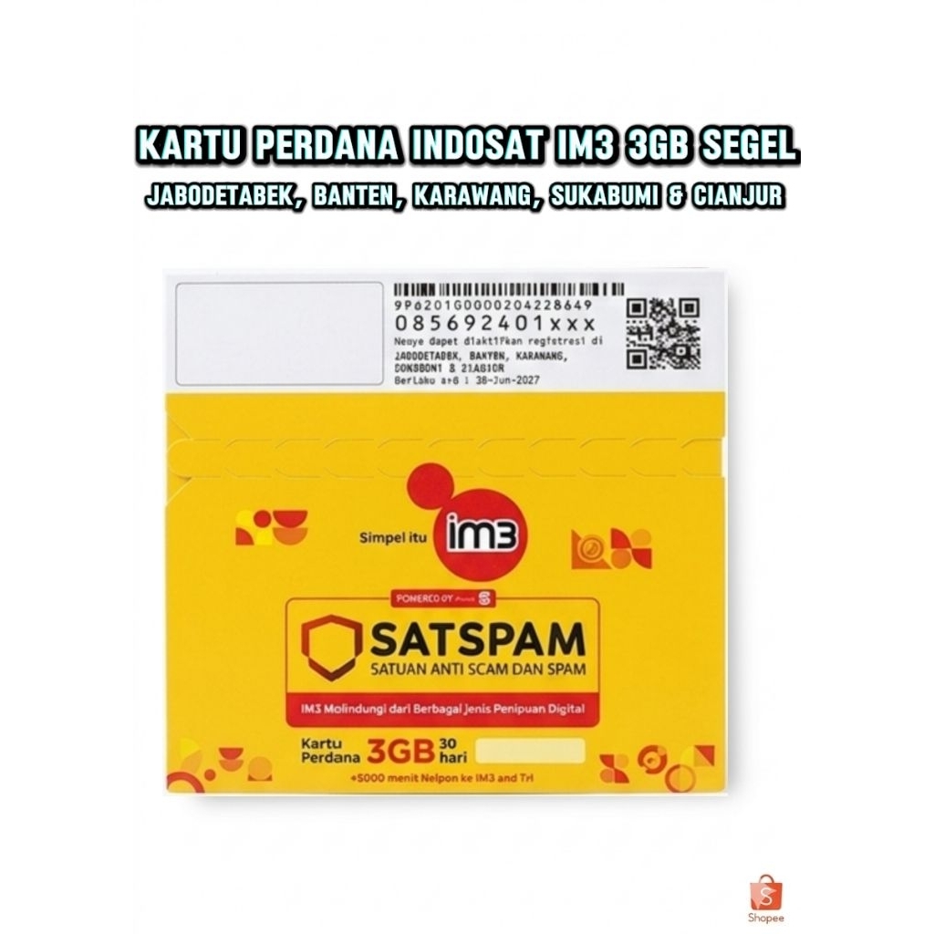 Kartu Perdana Indosat IM3 kuota 3GB sp Segel