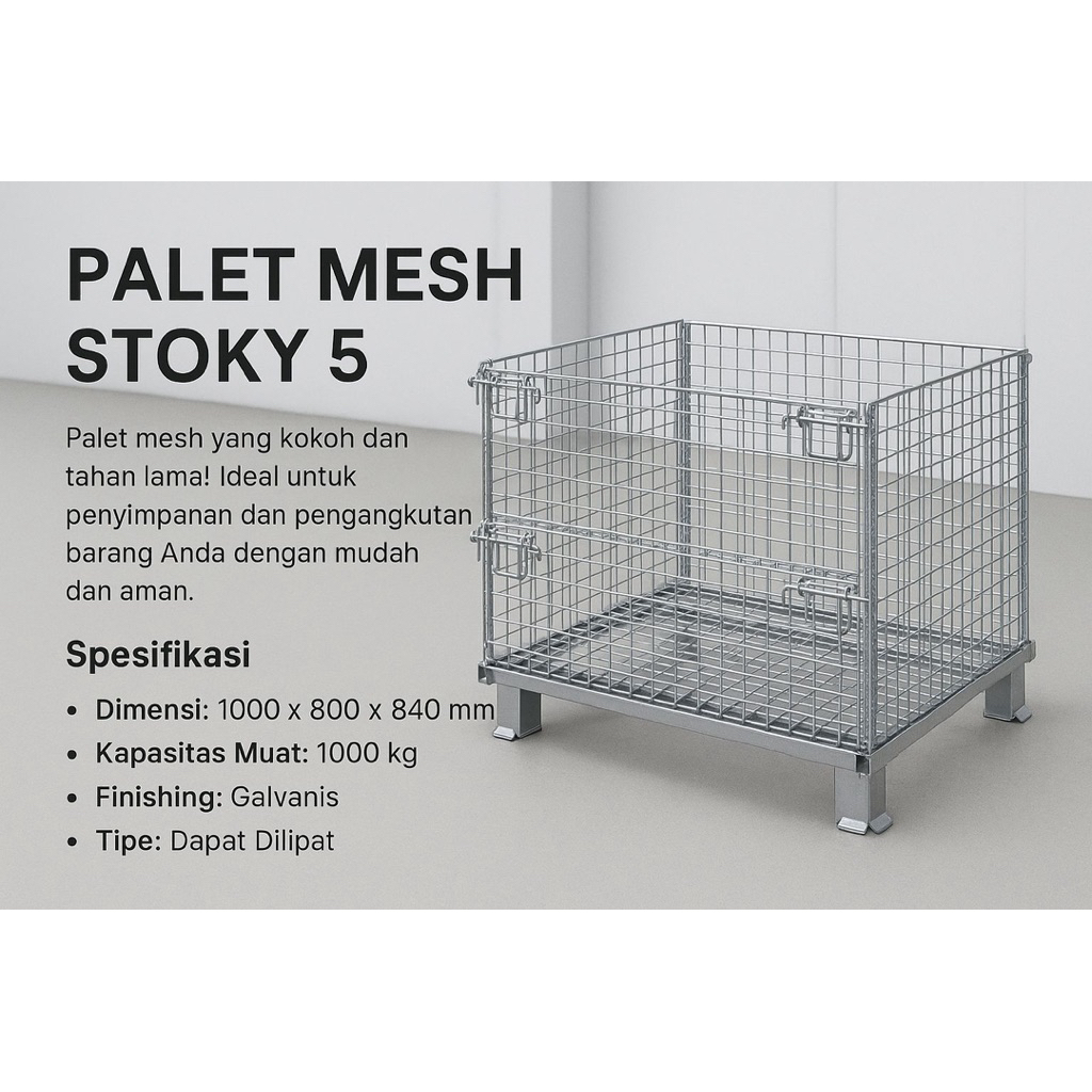 pallet mesh/keranjang besi stocky 5 kondisi BARU/NEW cocok untuk penyimpanan barang di pabrik atau g
