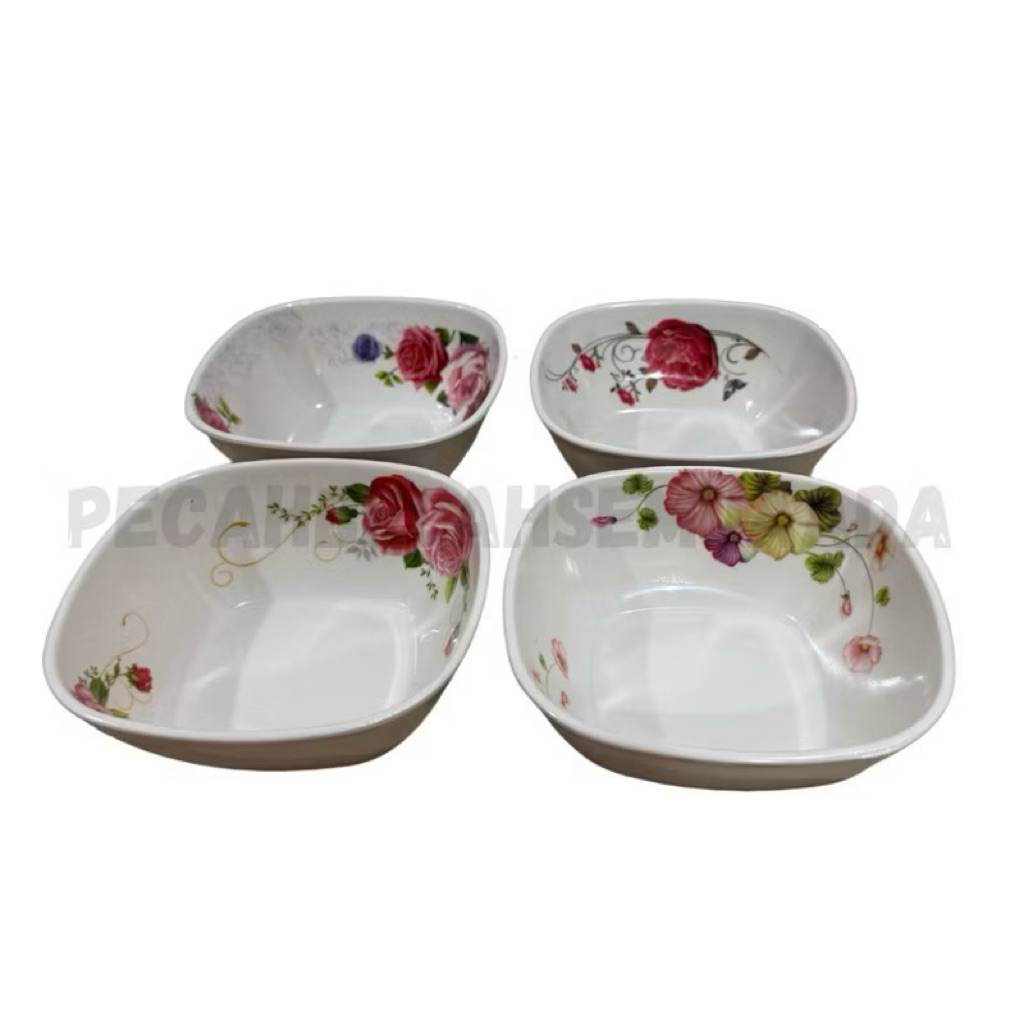 PBSA MANGKOK KOTAK MOTIF ROSE / MANGKOK SOUP | MANGKOK SAYUR BAHAN MELAMINE WARE TEBAL DAN KUAT ANTI