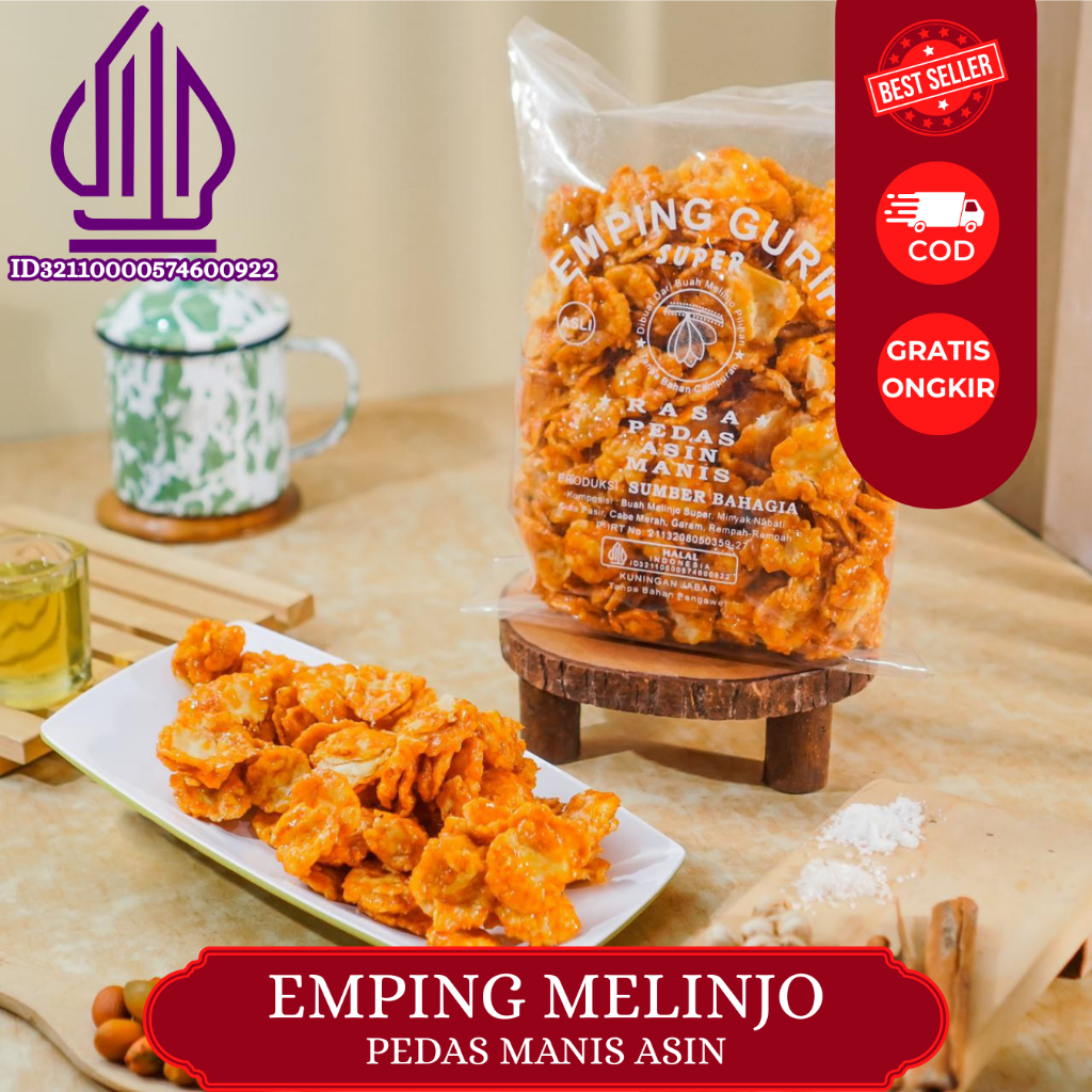 Emping Melinjo Pedas Manis Asin Renyah Original - Belinjo Blinjo Asli Tanpa Bahan Campuran 200 Gram