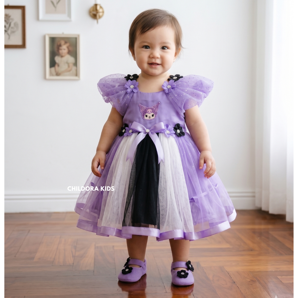 Dress Bayi Anak Perempuan Motif Kuromi / Gaun Bayi Putih Anak Perempuan / Gaun Aqiqah Bayi