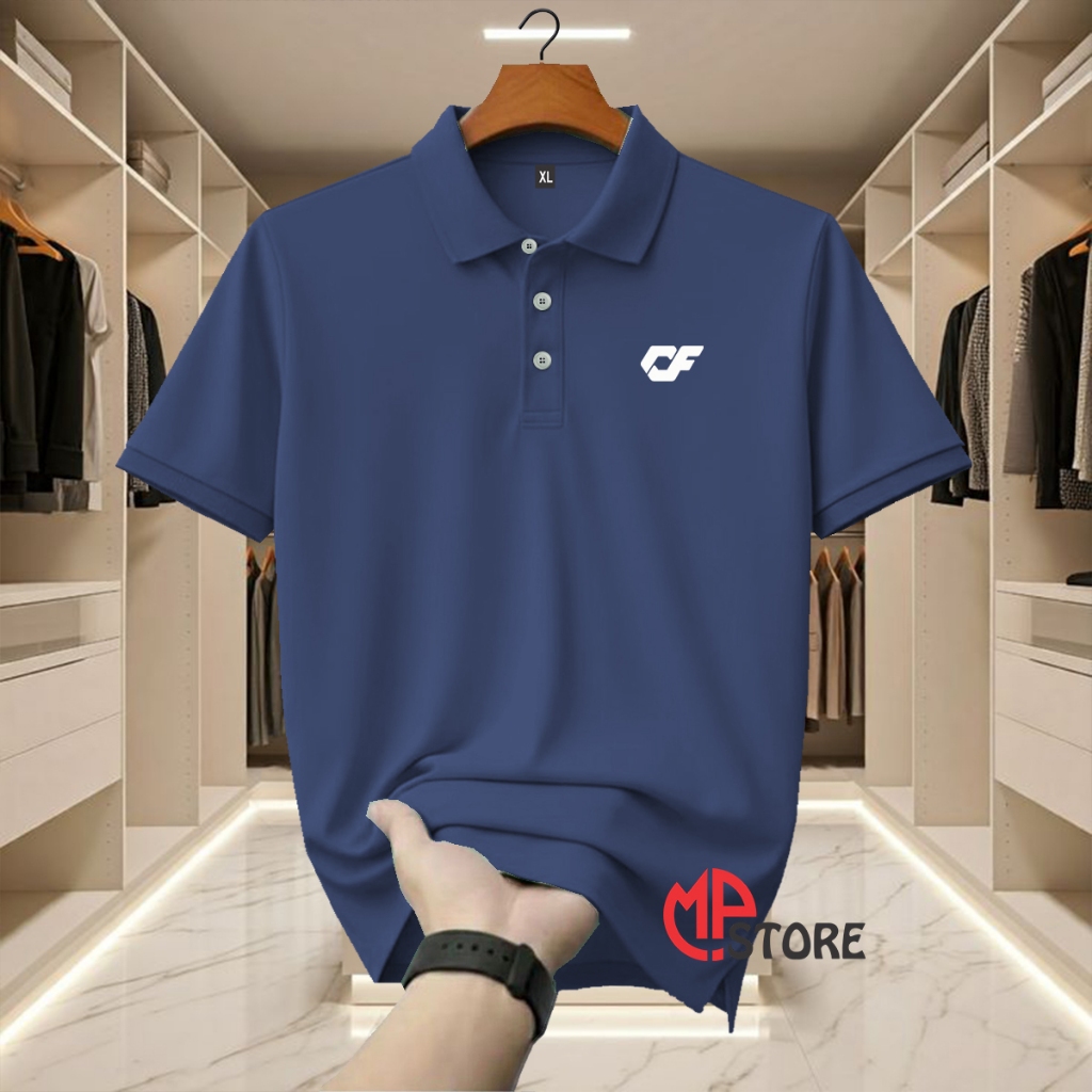 Kaos Polo Shrit Distro CF Text Putih Lengan Pendek Premium Quality Kaos Kerah Unisex Baju Seragam Ad