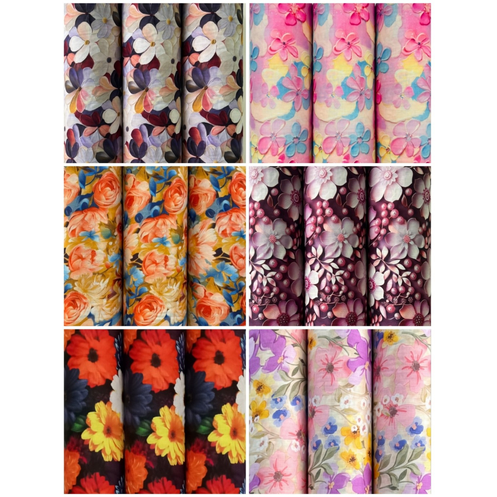 Bahan Kain Viscose Rayon Katun Motif Bunga Premium | Adem, Halus, Nyaman | Cocok Baju Dress, Tunik, 