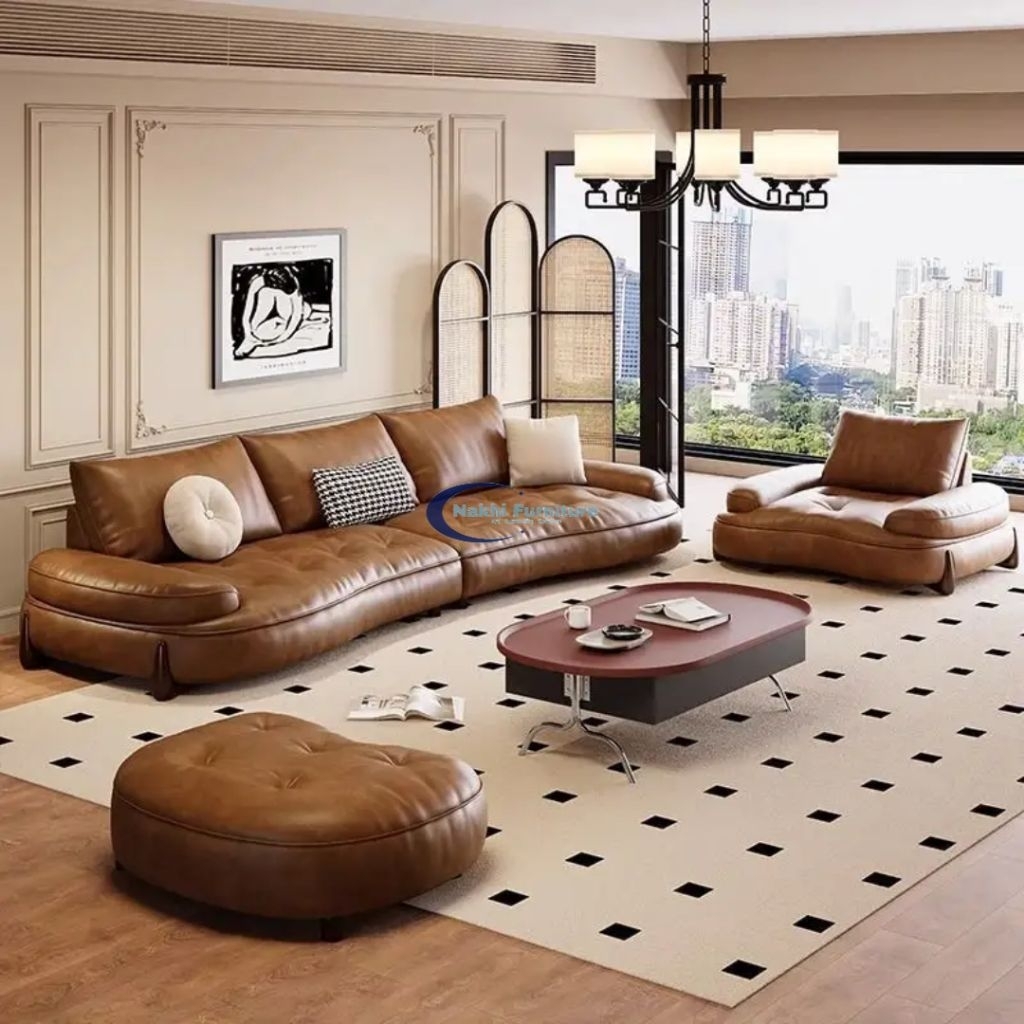 Sofa Tamu Minimalis Modern Kulit Premium Sofa Ruang Tamu Panjang Low Sofa Luxury
