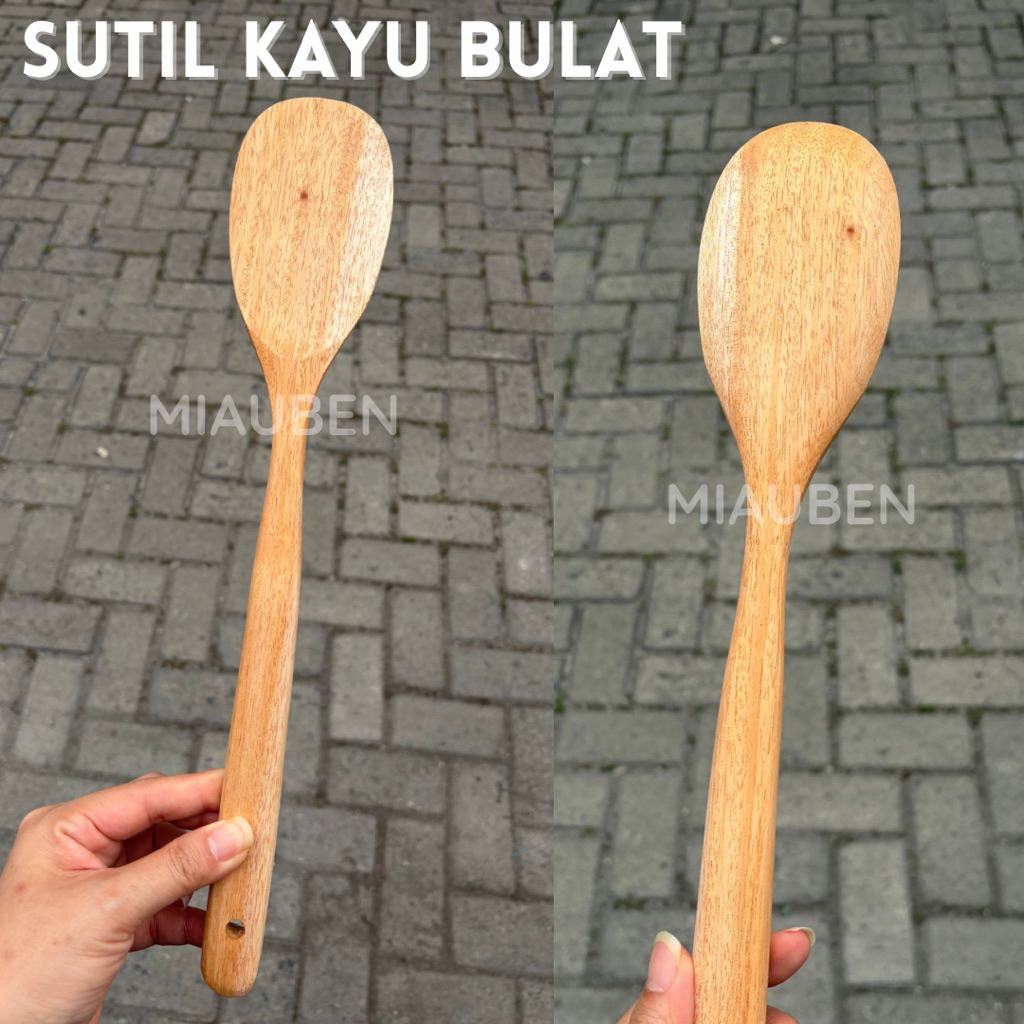 (1pcs) Sutil kayu bulat spatula kayu irus kayu bulat