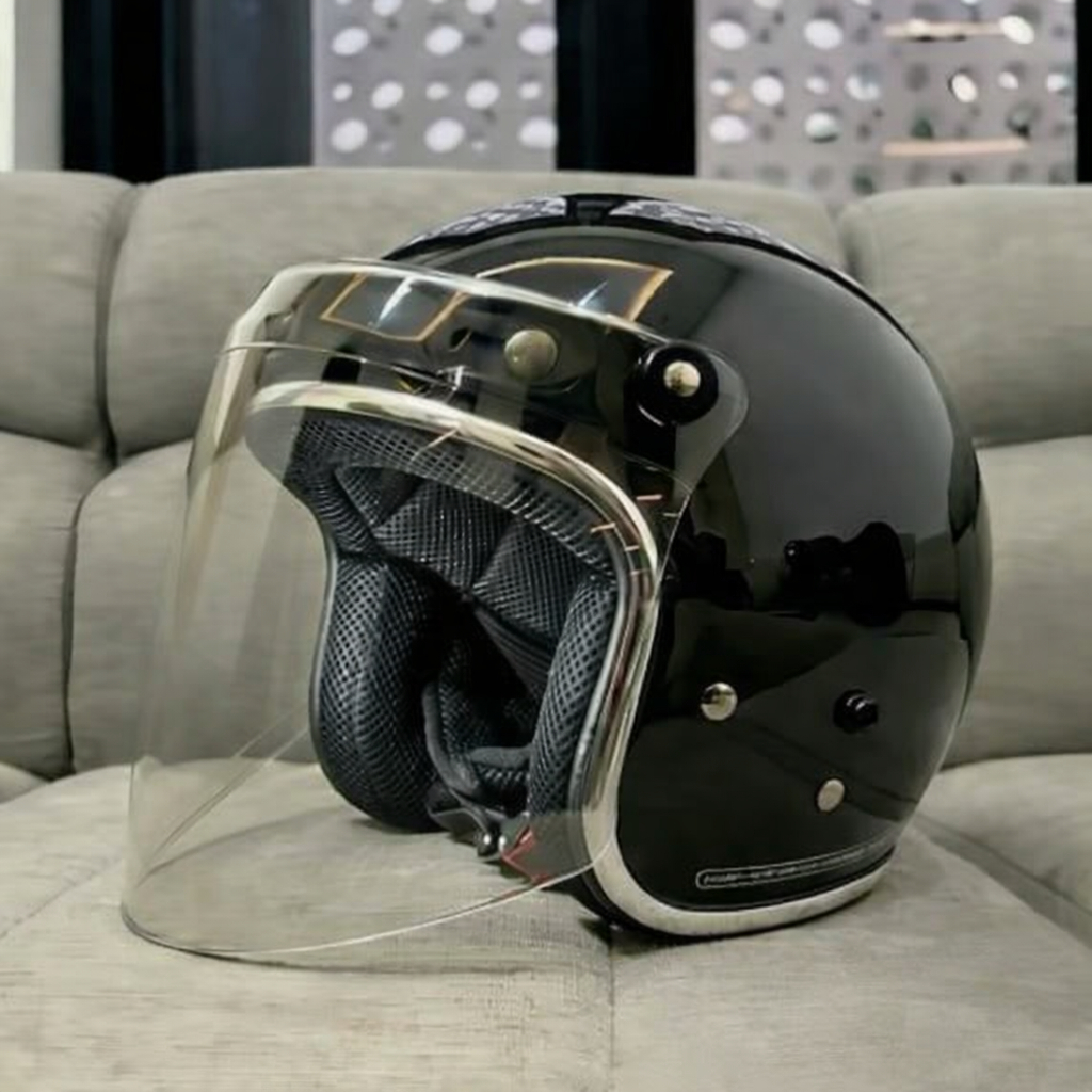 HELM CARGLOS DEWASA KACA VENOM BENING SNI LIST CHROME ORIGINAL - HELM RETRO WANITA PRIA BUSA TEBAL