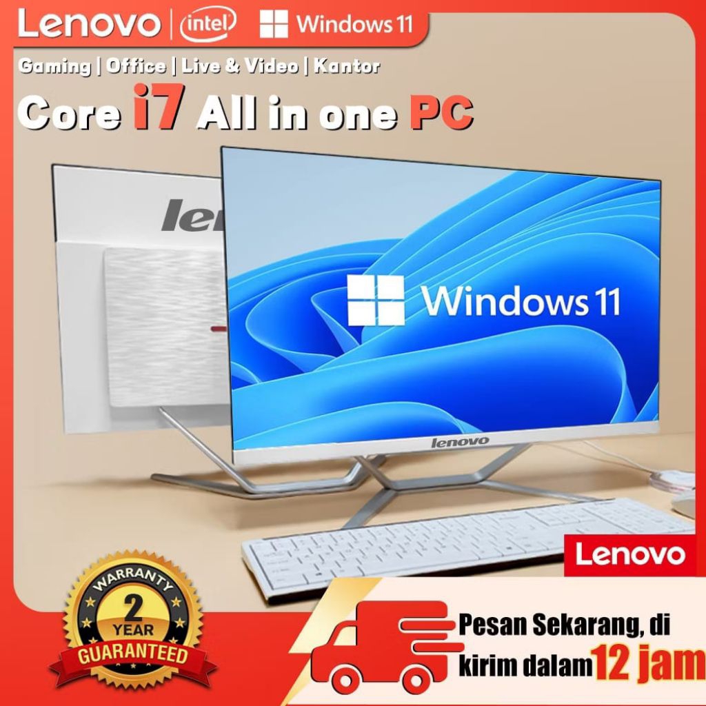Lenovo komputer full pc all-in-one baru terbaru super tipis intel core i7 untuk rumah, belajar, gemi