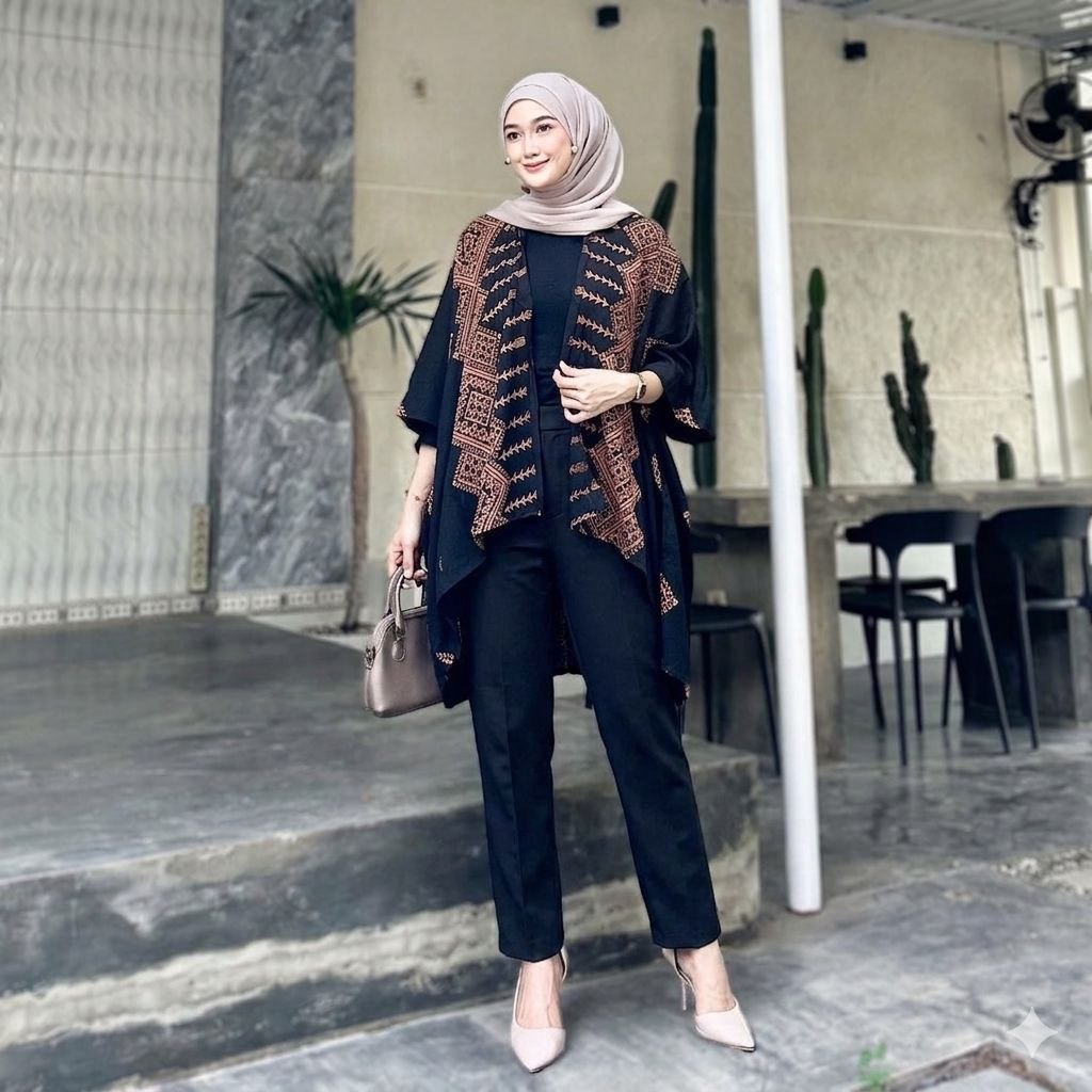 Cardigan Batik Wanita One Set Rok Lilit Baju Kondangan Kekinian Outer Batik Kimono Set Kebaya Modern