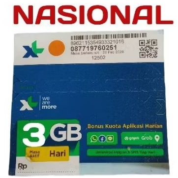 kartu XL 3 gb nasional new 50