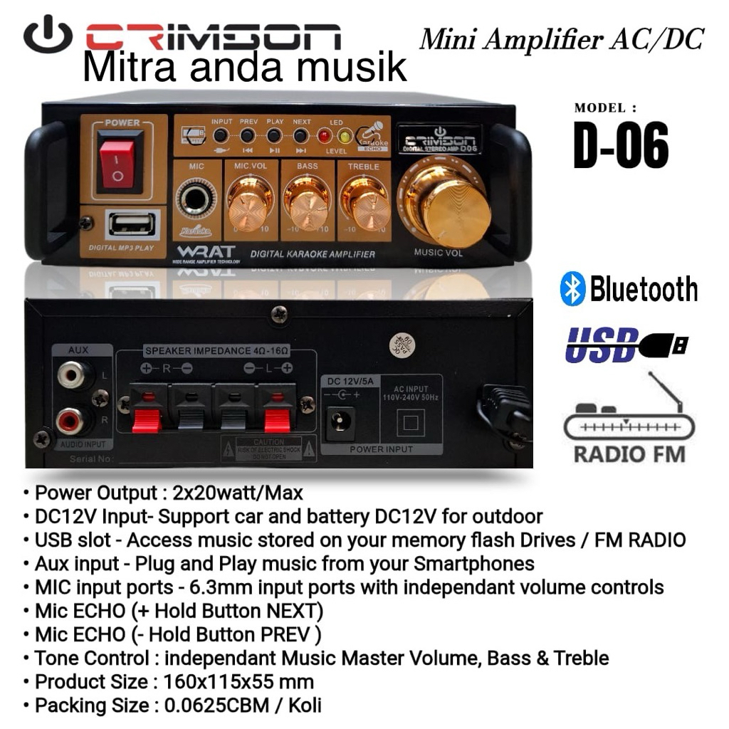 mini amplifier crimson d05 usb player dan Bluetooth