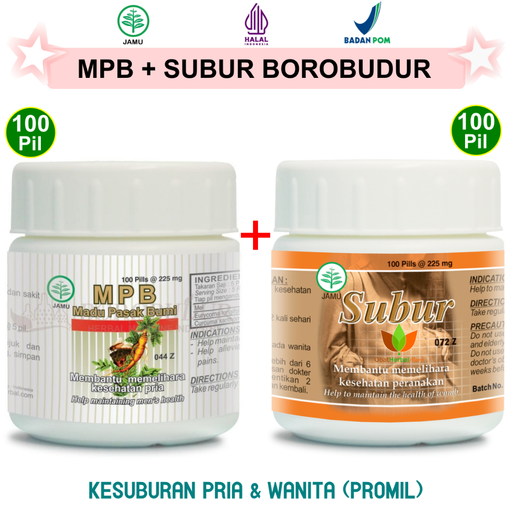 PAKET HERBAL KESUBURAN PRIA WANITA PROMIL PROGRAM HAMIL : MPB MADU PASA BUMI 100 PIL dan SUBUR BOROB