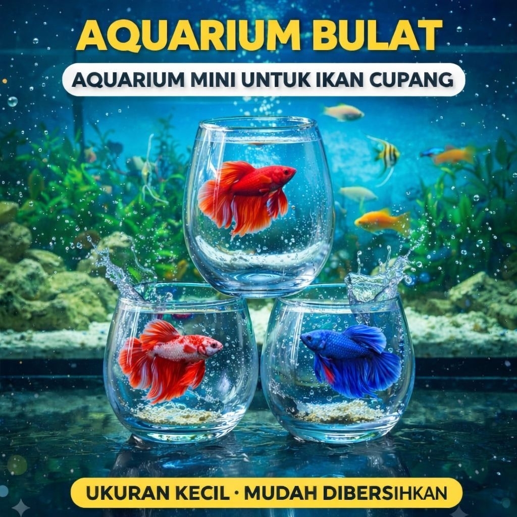 AQUARIUM BULAT - Aquarium Kaca Estetik Aquarium Ikan Cupang Aquarium Mini Indoor Ikan Hias Dekorasi 