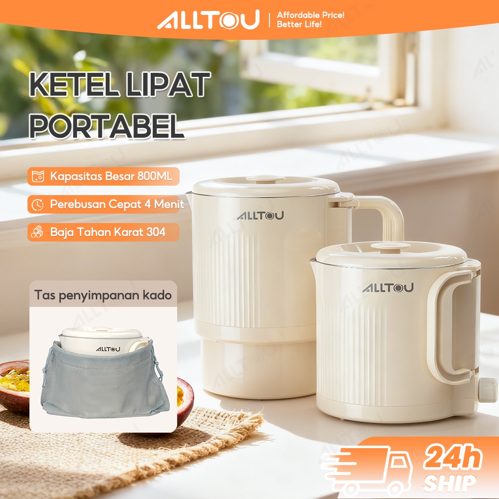 ALLTOU Ketel Listrik Lipat 800ML Gigi Ke-2  Multifungsi Folding Kettle Pemanasan Cepat Dalam 4 Menit