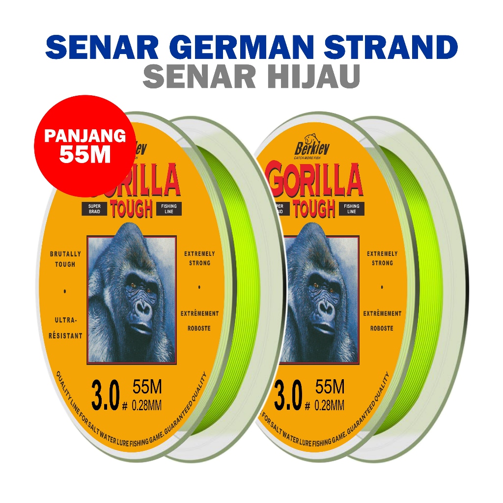 Tali Pancing Berkley Gorilla Hijau Stabilo Senar Pancing Nilon 55m Super Kuat