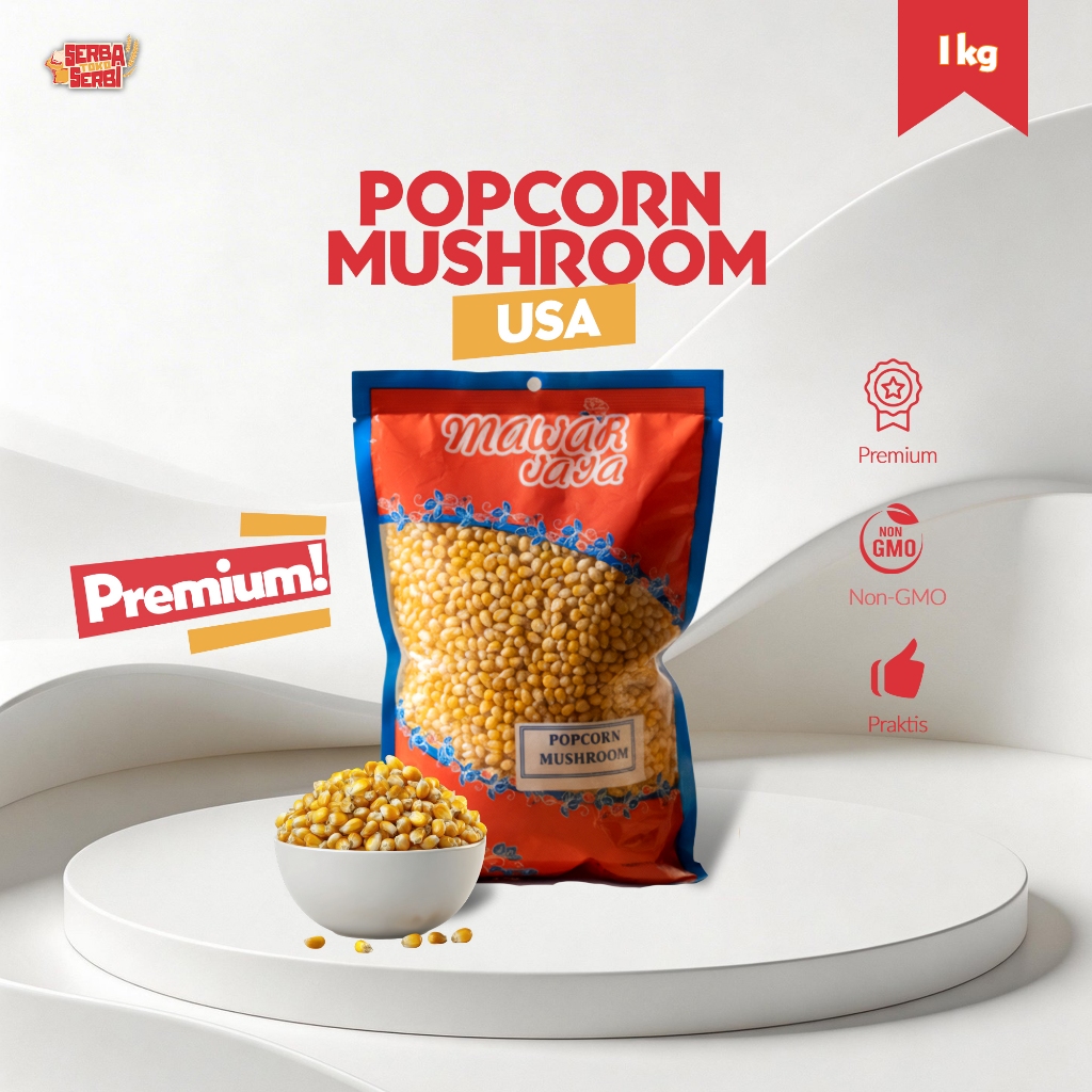 CROWN USA Popcorn Kernel Mushroom Premium 500gr / 1KG - Snack Makanan Ringan Camilan Popkron Jagung 
