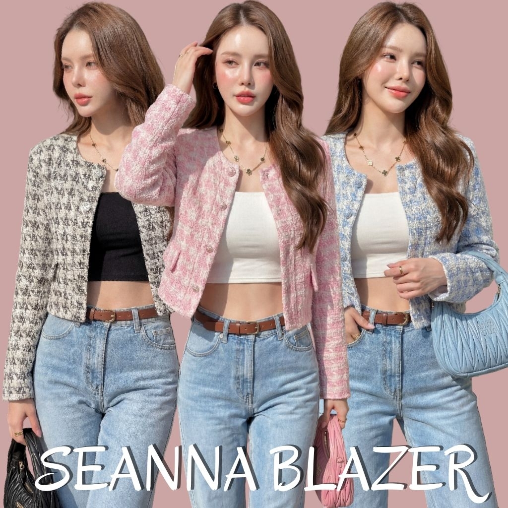 Seanna Blazer Wanita Premium Import Bangkok Korean Style Tweed Crop Blazer Elegant Chic Trendy Nyama