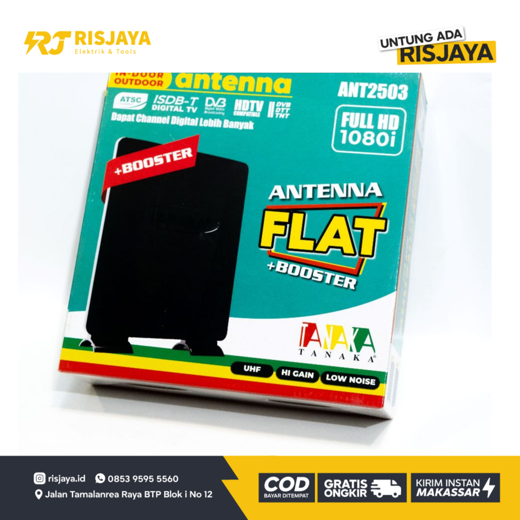 Antena Tanaka TV Digital Indoor/Outdoor Antenna Flat + Booster