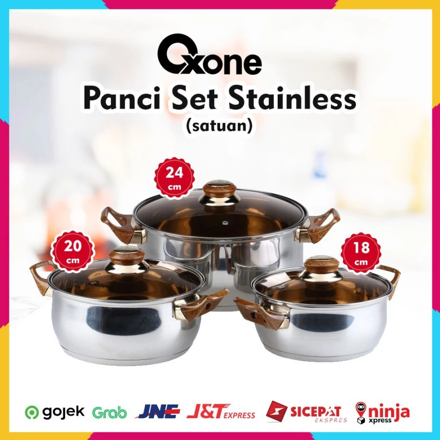 Oxone Panci Stainless Steel + Tutup Kaca (Satuan) 18Cm | 20Cm | 24Cm