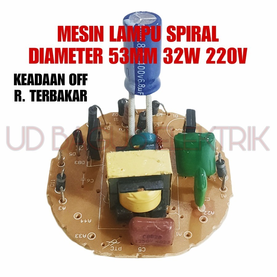 5X MESIN LAMPU 32W BEKAS KEADAAN OFF / MATI RESISTOR TERBAKAR - DAPAT 5PCS PCB LAMPU 32W BEKAS