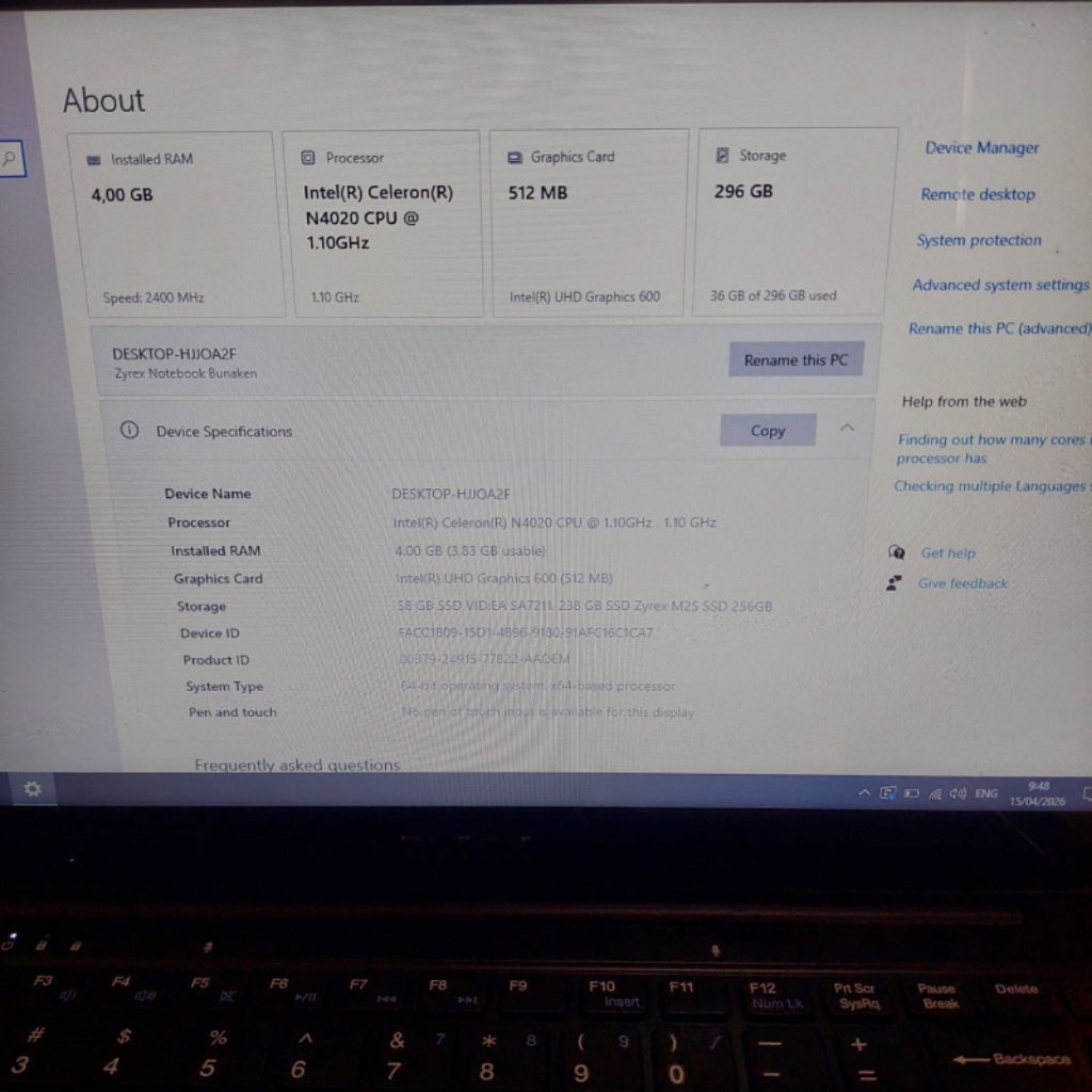 laptop zyrex bunaken super slim 4/256gb